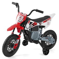 Moto &eacute;lectrique 107 x 56 x 70 cm avec roues d'entra&icirc;nement amovibles design motocross en PP rouge 2