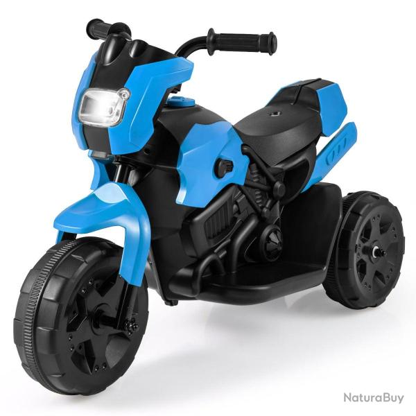 Moto �lectrique 6 V enfants � 3 roues 69,5 x 32 x 47,5 cm conduite stable phare LED en PP bleu 20_0
