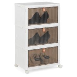 Bo&icirc;te de rangement de chaussures pliable 40 x 27,5 x 64 cm fonction empilable roulettes ergonomique