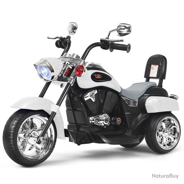 Moto �lectrique chopper 91 x 48 x 64 cm 3 roues stable et pratique moderne en PP blanc 20_0020864