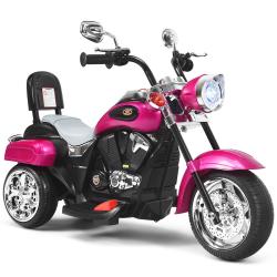 Moto &eacute;lectrique 3 roues pour enfants 91 x 48 x 64 cm marche avant/arri&egrave;re design chopper en PP rose