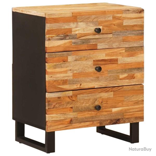 Armoire de lit rectangulaire chic avec 3 tiroirs 50 x 33 x 62 cm en bois de mangue massif marron 02