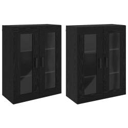 Lot de 2 armoires murales modernes avec portes en verre 69,5 x 34 x 90 cm en bois d'ing&eacute;nierie ch&ecirc;n