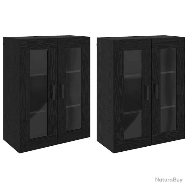 Lot de 2 armoires murales modernes avec portes en verre 69,5 x 34 x 90 cm en bois d'ing�nierie ch�n