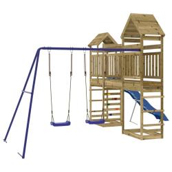 Aire de jeux d'ext&eacute;rieur balan&ccedil;oires toboggan portiques robuste jeux jardin 492 x 360 x 264 cm bois