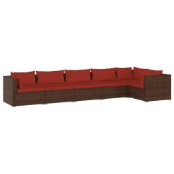 Salon de jardin meuble d'ext&eacute;rieur ensemble de mobilier 6 pi&egrave;ces avec coussins r&eacute;sine tress&eacute;e marro