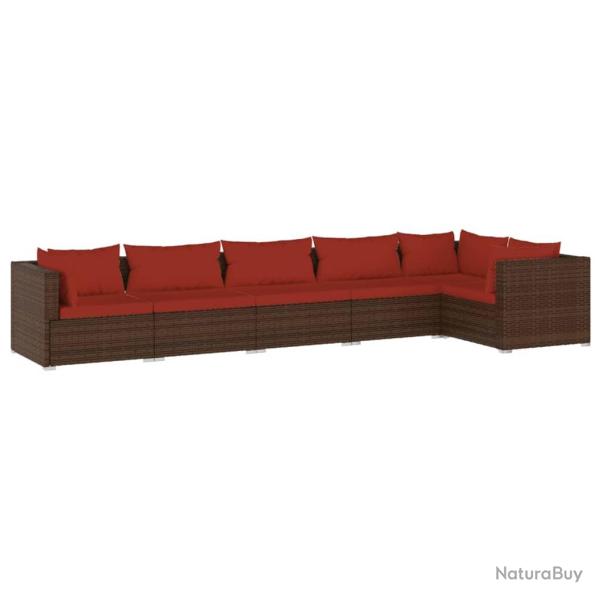 Salon de jardin meuble d'ext�rieur ensemble de mobilier 6 pi�ces avec coussins r�sine tress�e marro