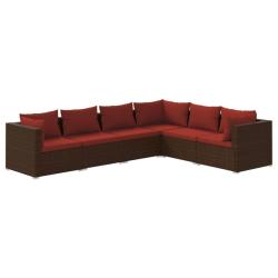 Salon de jardin meuble d'ext&eacute;rieur ensemble de mobilier 6 pi&egrave;ces avec coussins r&eacute;sine tress&eacute;e marro
