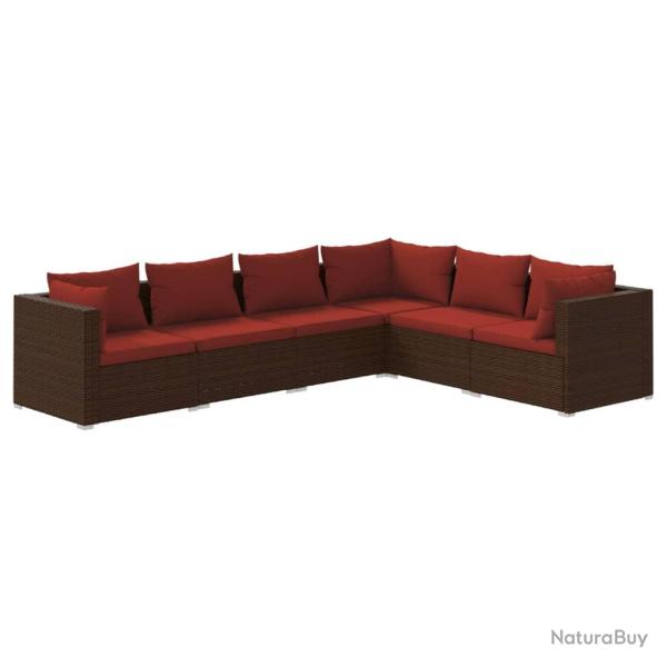 Salon de jardin meuble d'ext�rieur ensemble de mobilier 6 pi�ces avec coussins r�sine tress�e marro