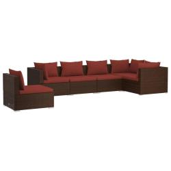 Salon de jardin meuble d'ext&eacute;rieur ensemble de mobilier 6 pi&egrave;ces avec coussins r&eacute;sine tress&eacute;e marro
