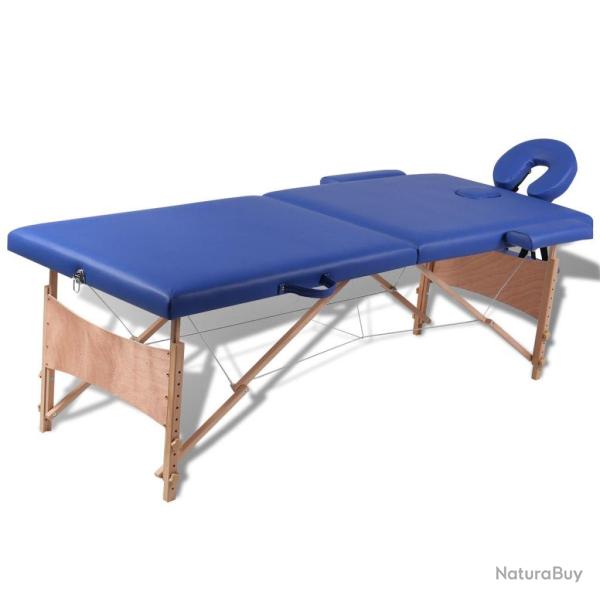 Table pliable de massage 2 zones avec cadre en bois bleu 02_0001880