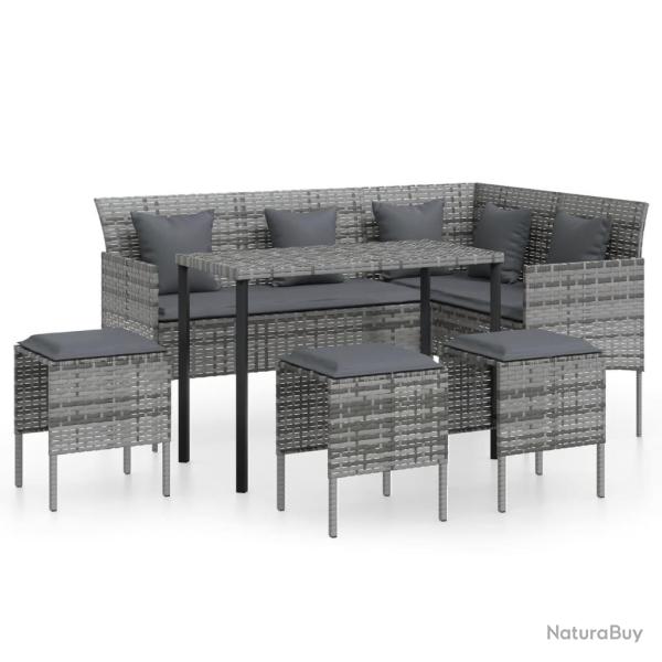 Ensemble de canap�s en l 5 pi�ces avec coussins r�sine tress�e gris 02_0013558