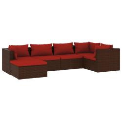 Salon de jardin meuble d'ext&eacute;rieur ensemble de mobilier 6 pi&egrave;ces avec coussins r&eacute;sine tress&eacute;e marro