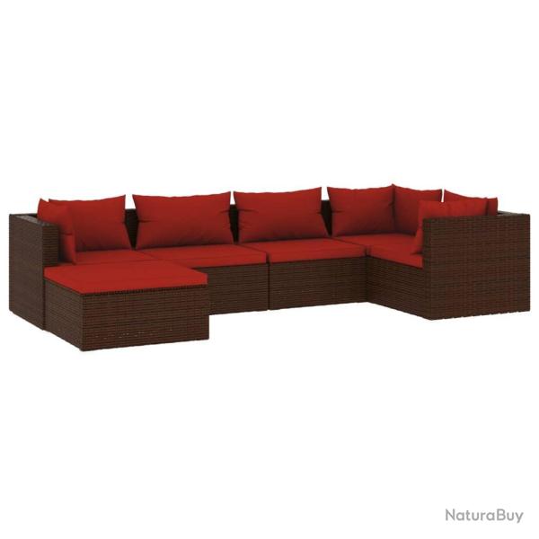 Salon de jardin meuble d'ext�rieur ensemble de mobilier 6 pi�ces avec coussins r�sine tress�e marro