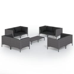 Salon de jardin meuble d'ext&eacute;rieur ensemble de mobilier 9 pi&egrave;ces avec coussins r&eacute;sine tress&eacute;e gris