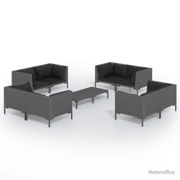 Salon de jardin meuble d'ext�rieur ensemble de mobilier 9 pi�ces avec coussins r�sine tress�e gris