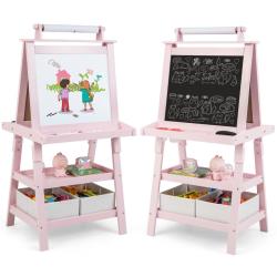 Chevalet pour enfants 3 en 1 59 x 50 x 117 cm avec rangement pratique design moderne en mdf rose 20