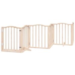 Barri&egrave;re de s&eacute;curit&eacute; pour chien animaux de compagnies avec porte 6 panneaux bois de peuplier marron