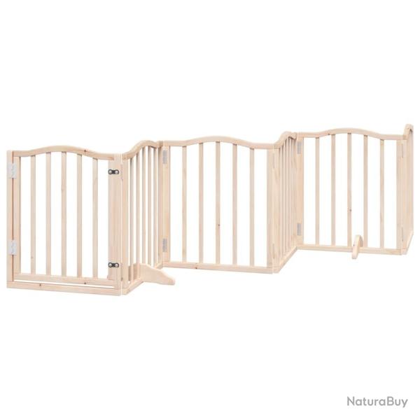 Barri�re de s�curit� pour chien animaux de compagnies avec porte 6 panneaux bois de peuplier marron
