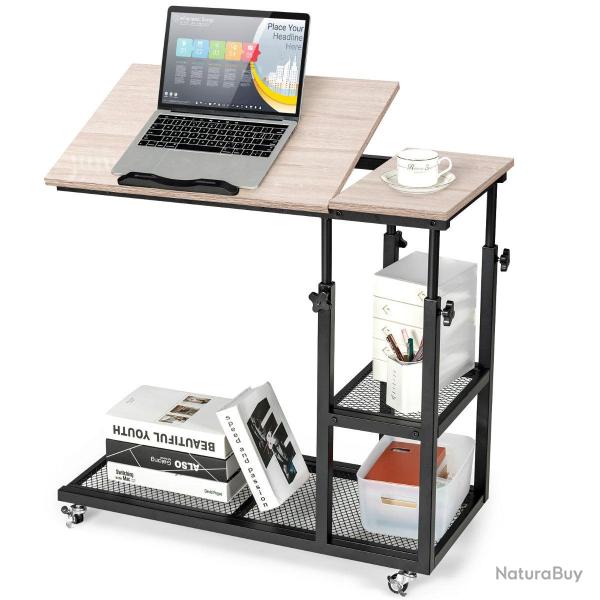 Table d'appoint en c avec plateau r�glable sur 5 positions et 2 �tag�res style industriel brun 20_0