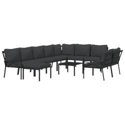 Salon de jardin meuble d'ext&eacute;rieur ensemble de mobilier 11 pi&egrave;ces avec coussins gris acier 02_00153