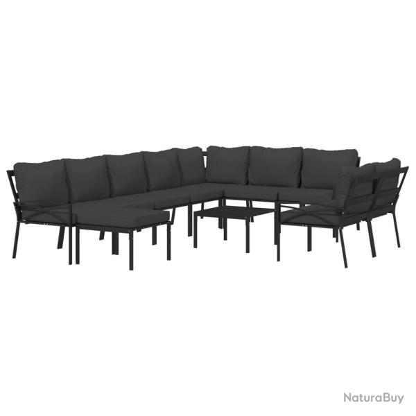 Salon de jardin meuble d'ext�rieur ensemble de mobilier 11 pi�ces avec coussins gris acier 02_00153