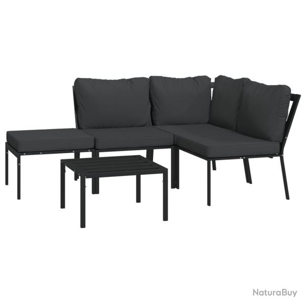 Salon de jardin meuble d'ext�rieur ensemble de mobilier 5 pi�ces avec coussins gris acier 02_0016379