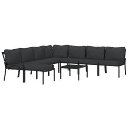 Salon de jardin meuble d'ext&eacute;rieur ensemble de mobilier 9 pi&egrave;ces avec coussins gris acier 02_0017978