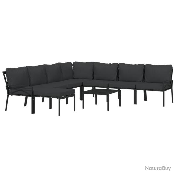 Salon de jardin meuble d'ext�rieur ensemble de mobilier 9 pi�ces avec coussins gris acier 02_0017978