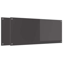 Lot de 2 cr&eacute;dences de cuisine moderne 120 x 50 cm en verre tremp&eacute; gris fonc&eacute; durable thermor&eacute;sistan