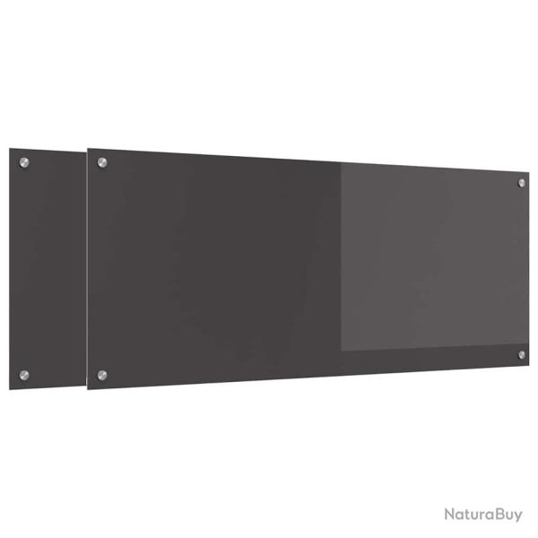 Lot de 2 cr�dences de cuisine moderne 120 x 50 cm en verre tremp� gris fonc� durable thermor�sistan