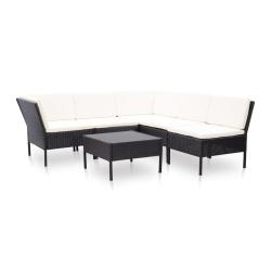Salon de jardin meuble d'ext&eacute;rieur ensemble de mobilier 6 pi&egrave;ces avec coussins r&eacute;sine tress&eacute;e noir