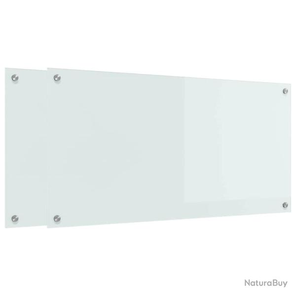 Lot de 2 dosserets de cuisine pratiques thermor�sistants 100 x 50 cm en verre tremp� blanc 02_00562