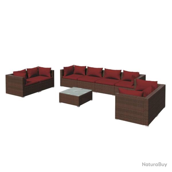 Salon de jardin meuble d'ext�rieur ensemble de mobilier 9 pi�ces avec coussins r�sine tress�e marro