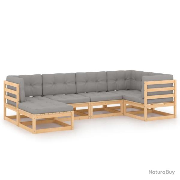 Salon de jardin meuble d'ext�rieur ensemble de mobilier 6 pi�ces avec coussins bois de pin massif 0
