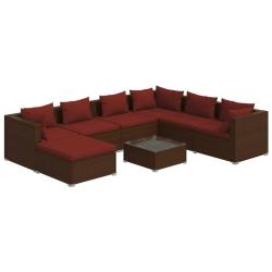 Salon de jardin meuble d'ext&eacute;rieur ensemble de mobilier 8 pi&egrave;ces avec coussins r&eacute;sine tress&eacute;e marro