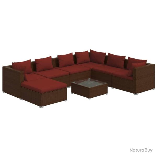 Salon de jardin meuble d'ext�rieur ensemble de mobilier 8 pi�ces avec coussins r�sine tress�e marro