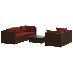 Salon de jardin meuble d'ext&eacute;rieur ensemble de mobilier 6 pi&egrave;ces avec coussins r&eacute;sine tress&eacute;e marro