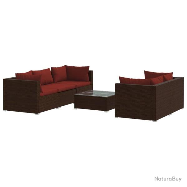 Salon de jardin meuble d'ext�rieur ensemble de mobilier 6 pi�ces avec coussins r�sine tress�e marro