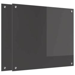 Lot de 2 cr&eacute;dences de cuisine moderne &eacute;pur&eacute;es 70 x 60 cm thermor&eacute;sistantes en verre tremp&eacute; gris fon