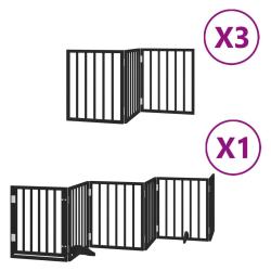 Barri&egrave;re de s&eacute;curit&eacute; pour chien animaux de compagnie porte pliable 15panneaux bois peuplier noir 02