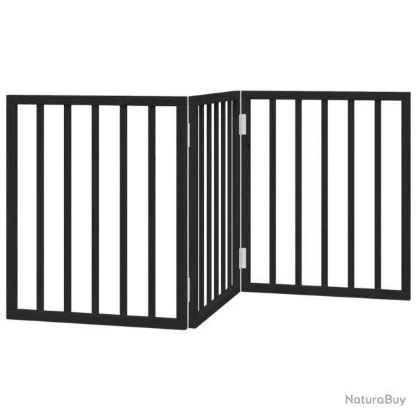 Barri�re de s�curit� pour chien animaux de compagnie pliable 3 panneaux bois de peuplier noir 02_00