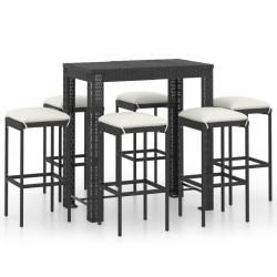 Ensemble de bar de jardin 7 pi&egrave;ces et coussins r&eacute;sine tress&eacute;e noir 02_0013433