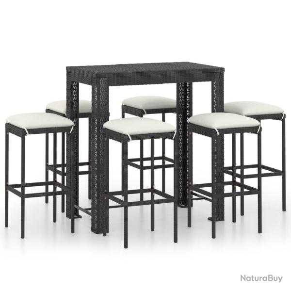 Ensemble de bar de jardin 7 pi�ces et coussins r�sine tress�e noir 02_0013433