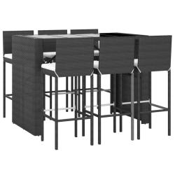 Ensemble de bar de jardin 7 pi&egrave;ces avec coussins noir poly rotin 02_0013424
