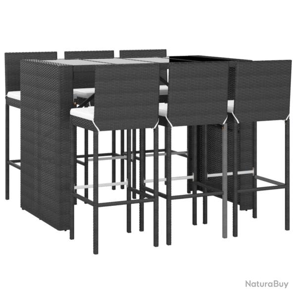 Ensemble de bar de jardin 7 pi�ces avec coussins noir poly rotin 02_0013424