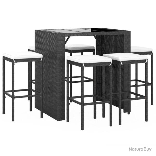 Ensemble de bar de jardin 7 pi�ces avec coussins noir poly rotin 02_0013425