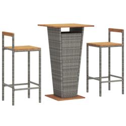 Ensemble de bar de jardin meuble ext&eacute;rieur terrasse 3 pi&egrave;ces gris poly rotin/bois massif acacia 02_