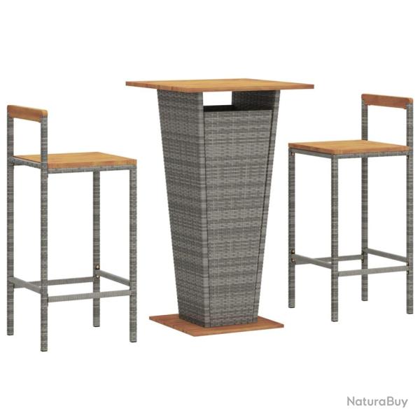 Ensemble de bar de jardin meuble ext�rieur terrasse 3 pi�ces gris poly rotin/bois massif acacia 02_