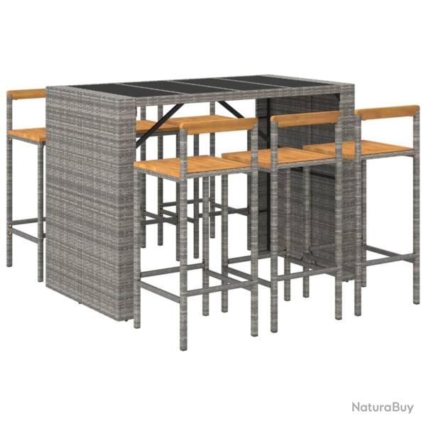Ensemble de bar de jardin meuble ext�rieur terrasse 7 pi�ces gris poly rotin/bois massif acacia 02_